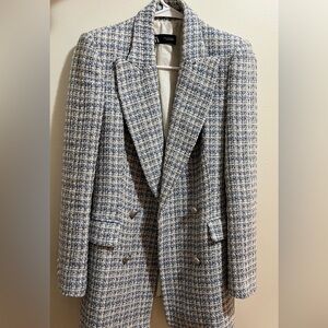Zara Blue and Cream Tweed Jacket